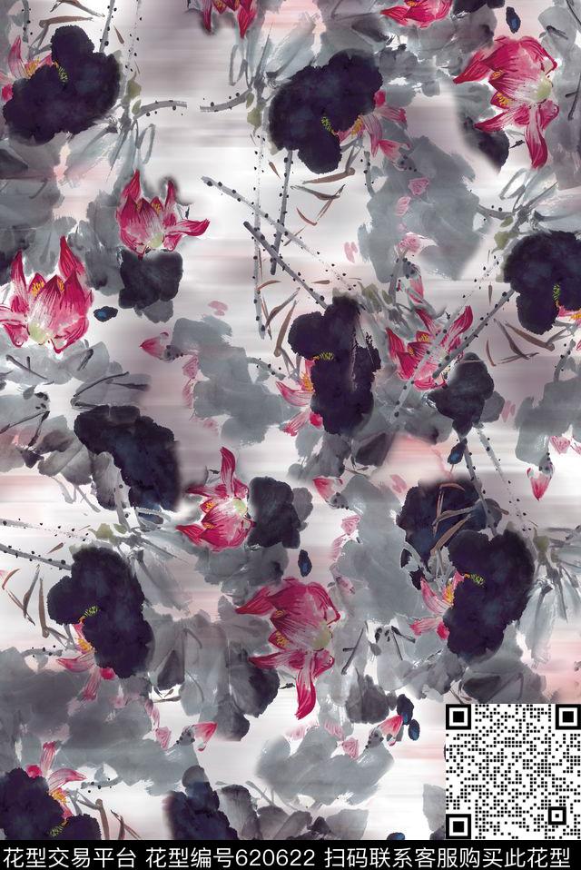 风景荷花花卉数码印花华亿平台下载（图片编号: 620622） - 瓦栏（Walan）