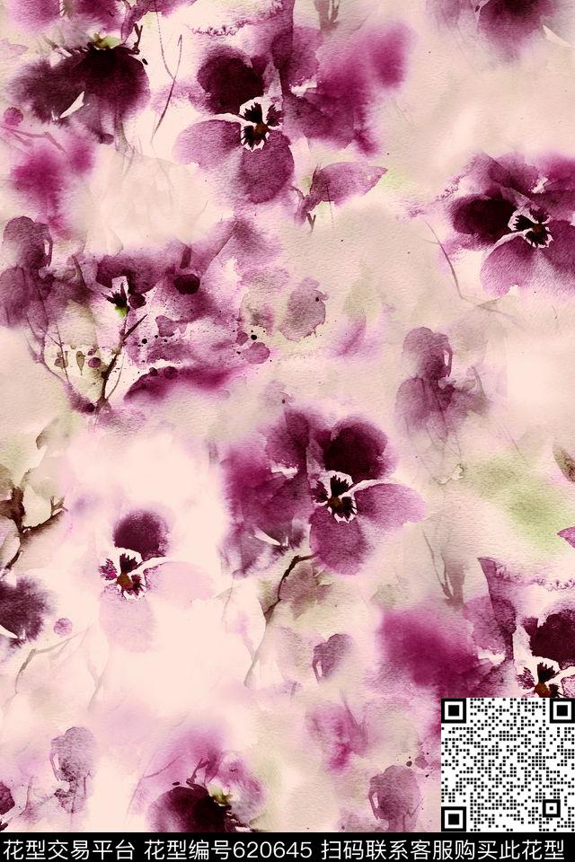 水彩花卉抽象数码印花华亿平台下载（图片编号: 620645） - 瓦栏（Walan）