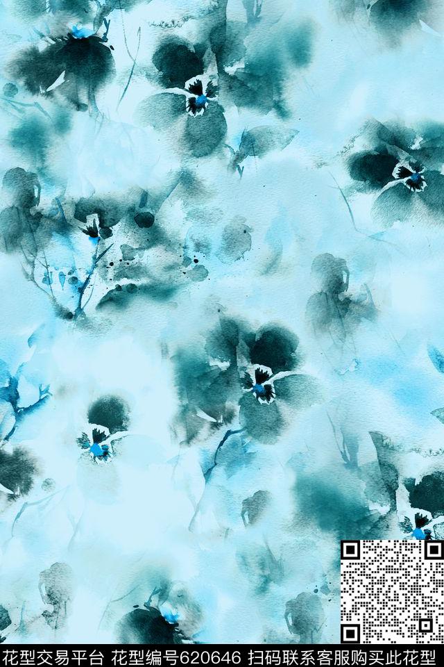水彩花卉抽象数码印花华亿平台下载（图片编号: 620646） - 瓦栏（Walan）