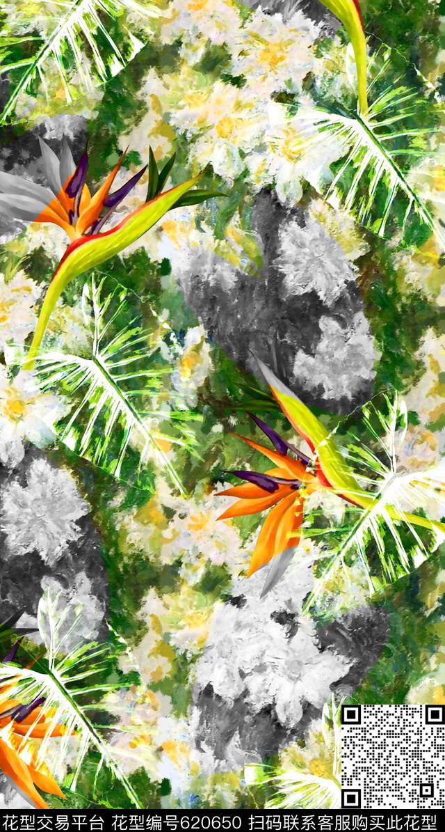 抽象手绘满版最新高清数码时尚潮流大牌复古欧美风花卉油画纹理女装裙数码印花华亿平台下载（图片编号: 620650） - 瓦栏（Walan）