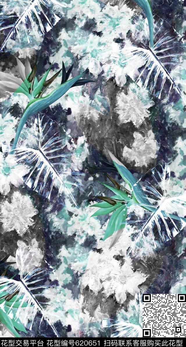 抽象手绘满版最新高清数码时尚潮流大牌复古欧美风花卉油画纹理女装裙数码印花华亿平台下载（图片编号: 620651） - 瓦栏（Walan）