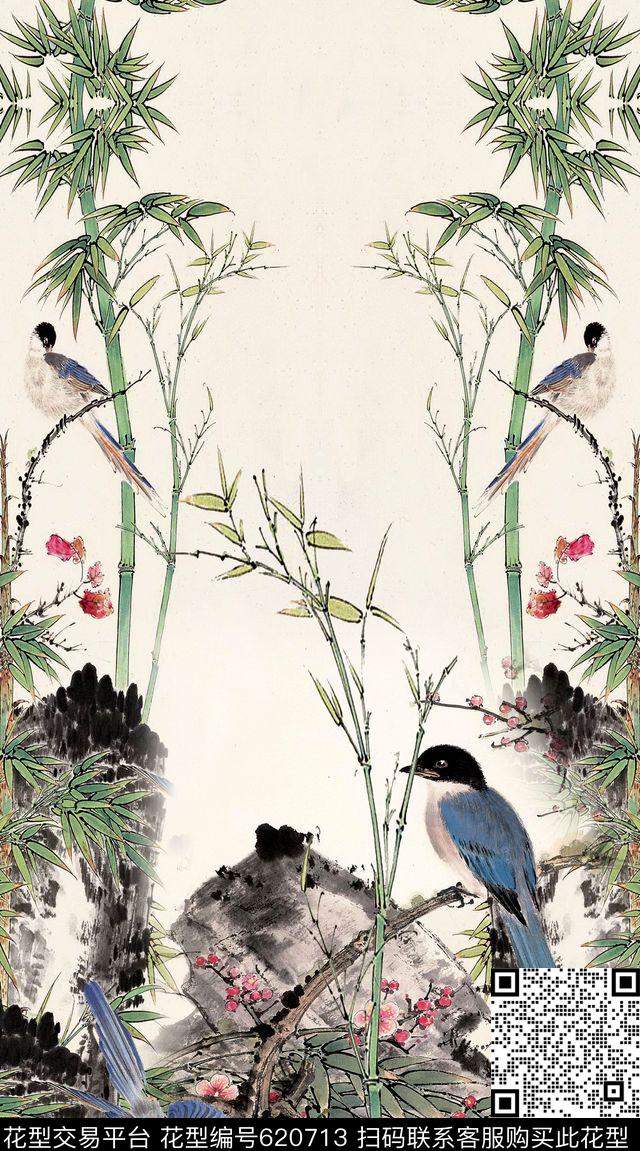 民族风中国风竹子数码印花华亿平台下载（图片编号: 620713） - 瓦栏（Walan）