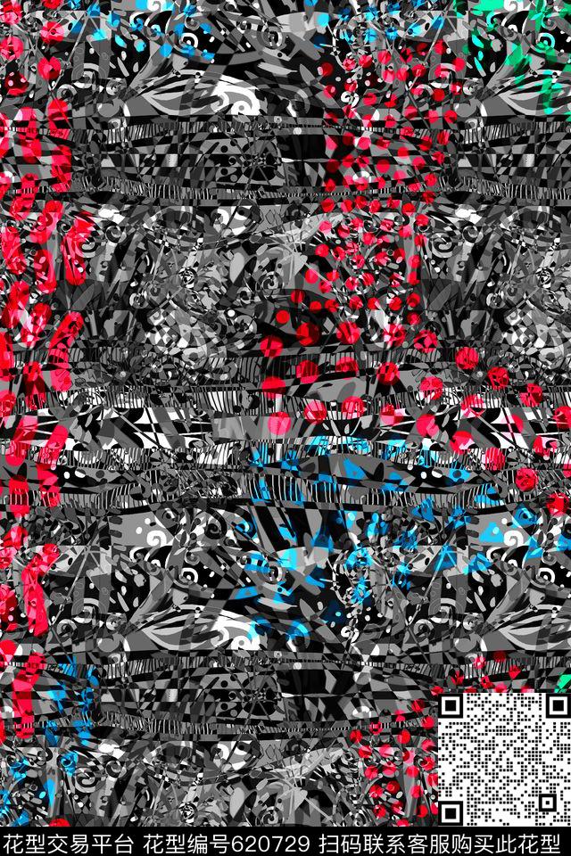 潮流时尚前卫抽象数码印花华亿平台下载（图片编号: 620729） - 瓦栏（Walan）