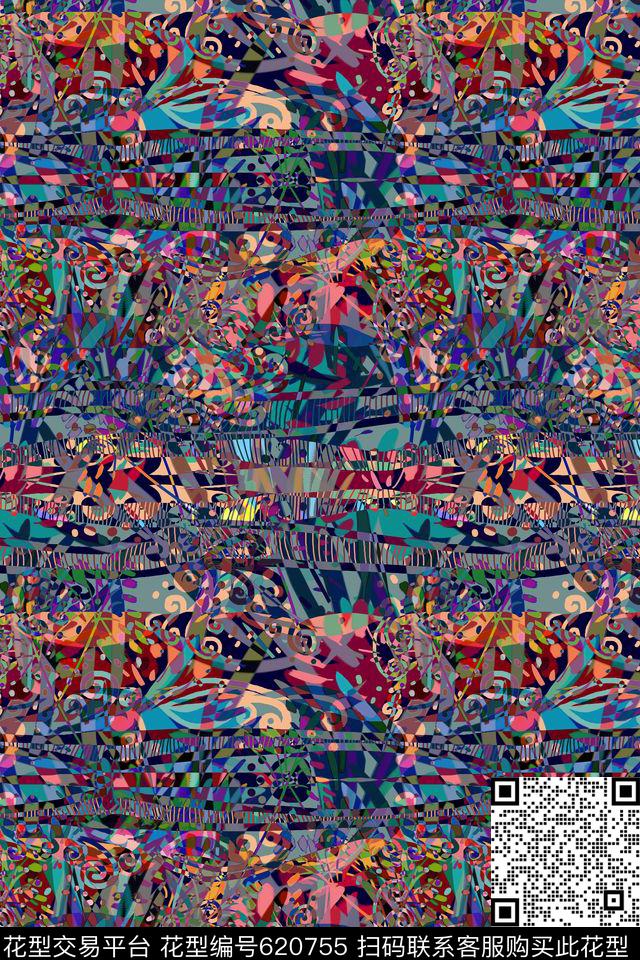 符号时尚抽象数码印花华亿平台下载（图片编号: 620755） - 瓦栏（Walan）