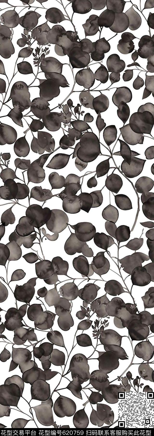 花卉黑白华亿平台肌理数码印花华亿平台下载（图片编号: 620759） - 瓦栏（Walan）