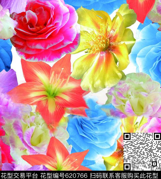 大花女装花朵数码印花华亿平台下载（图片编号: 620766） - 瓦栏（Walan）