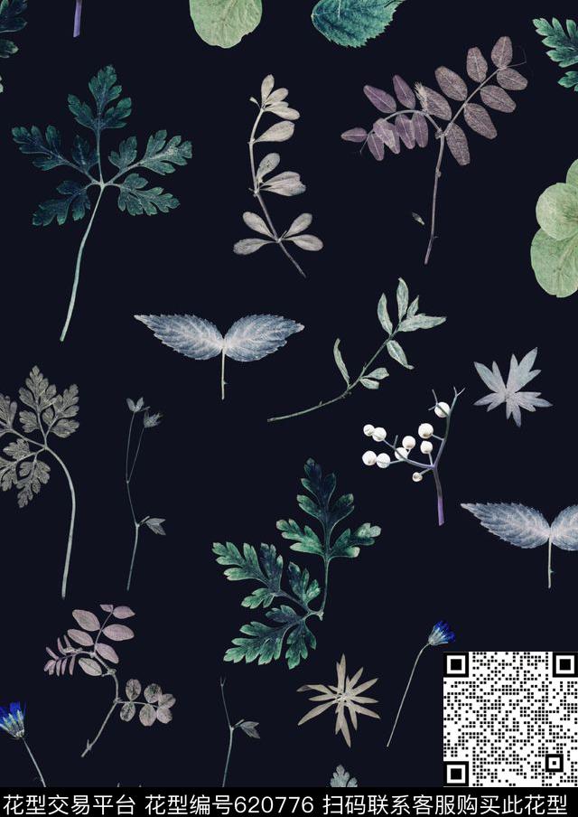 叶子深底。碎花秋冬数码印花华亿平台下载（图片编号: 620776） - 瓦栏（Walan）