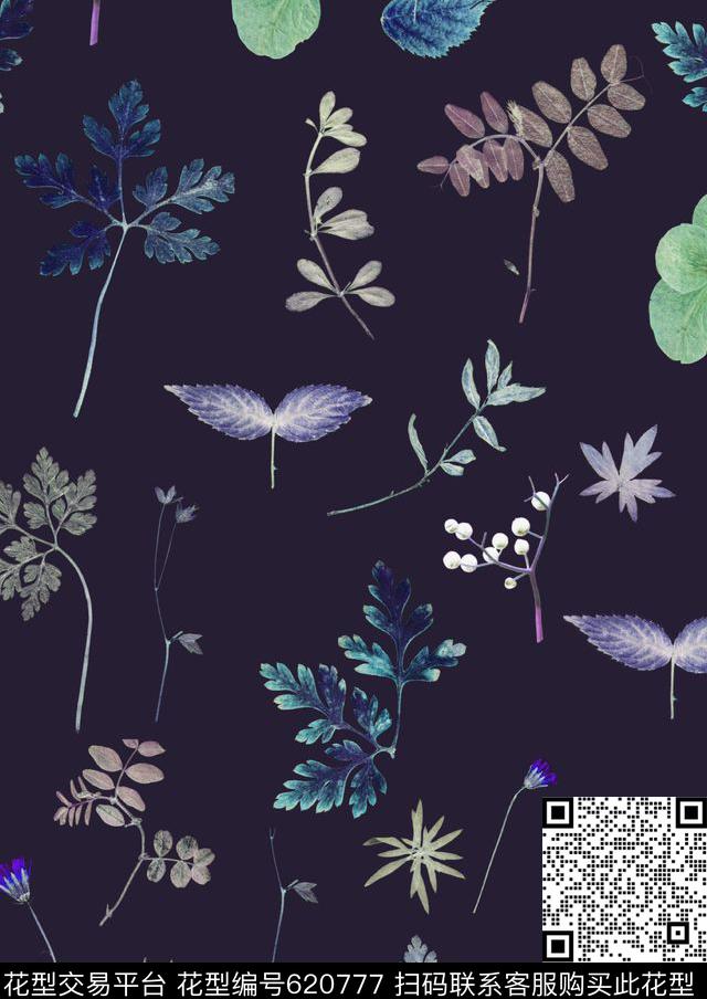 叶子深底。碎花秋冬数码印花华亿平台下载（图片编号: 620777） - 瓦栏（Walan）