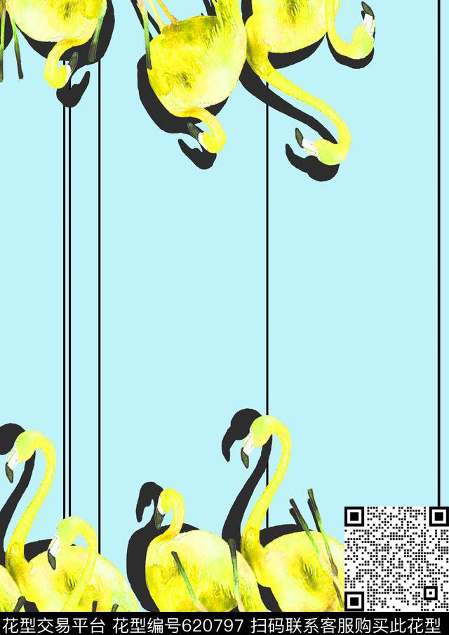 鸟类火烈鸟色块传统印花华亿平台下载（图片编号: 620797） - 瓦栏（Walan）