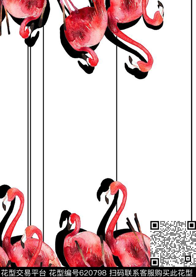 鸟类火烈鸟色块传统印花华亿平台下载（图片编号: 620798） - 瓦栏（Walan）