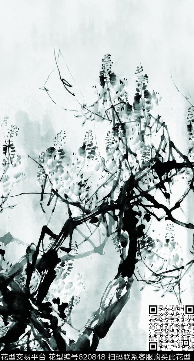 定位国画中国风数码印花华亿平台下载（图片编号: 620848） - 瓦栏（Walan）