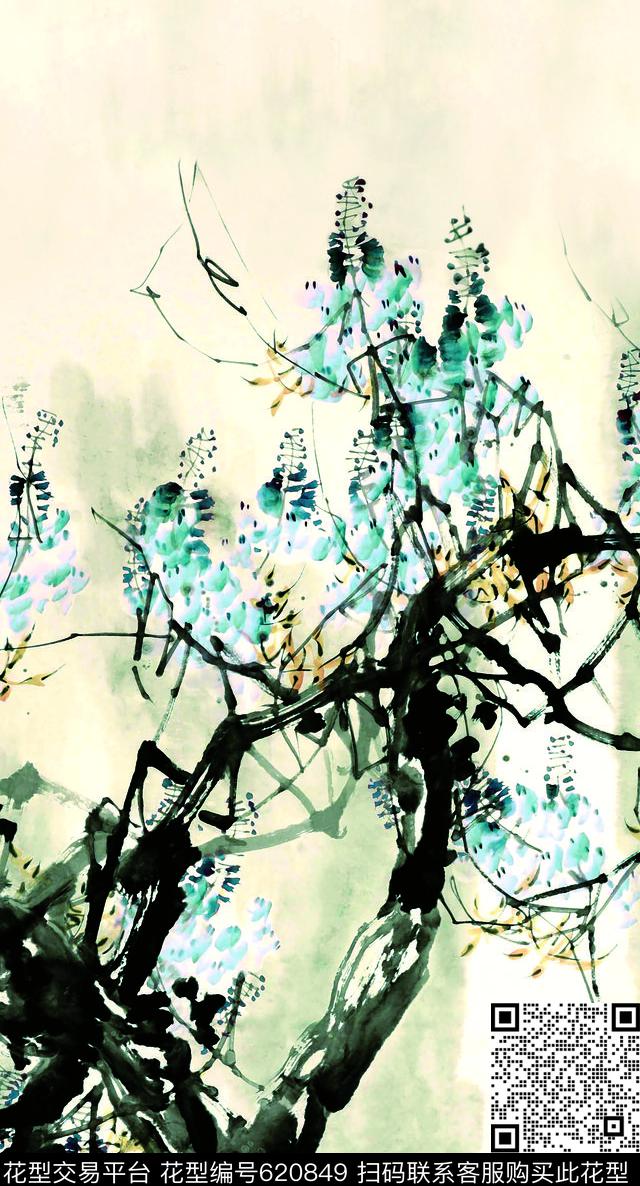 定位国画中国风数码印花华亿平台下载（图片编号: 620849） - 瓦栏（Walan）