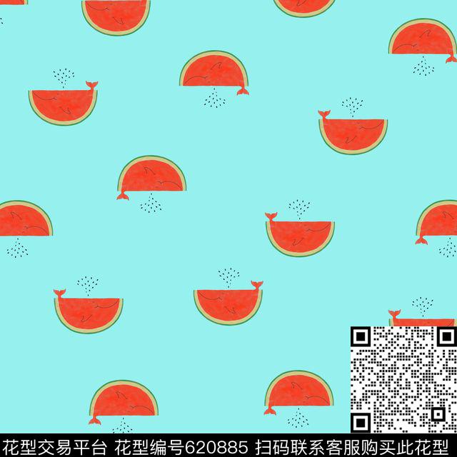 西瓜吐子鲨鱼卡通卡爱休闲传统印花华亿平台下载（图片编号: 620885） - 瓦栏（Walan）