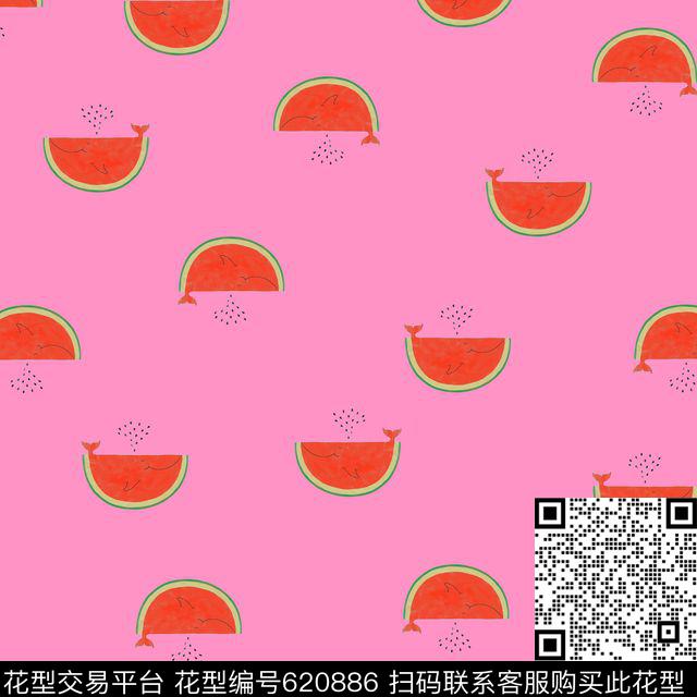 西瓜吐子鲨鱼卡通卡爱休闲传统印花华亿平台下载（图片编号: 620886） - 瓦栏（Walan）