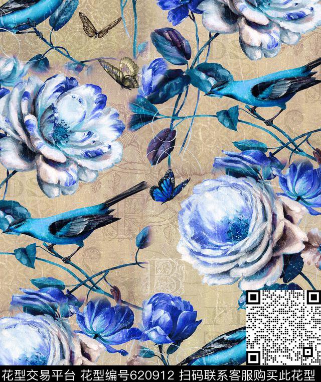 乱花面料花大花数码印花华亿平台下载（图片编号: 620912） - 瓦栏（Walan）