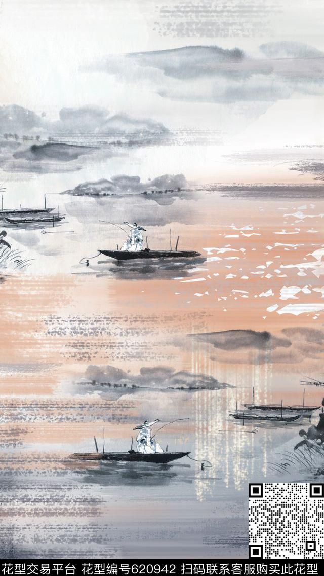 花水墨中国风传统印花华亿平台下载（图片编号: 620942） - 瓦栏（Walan）