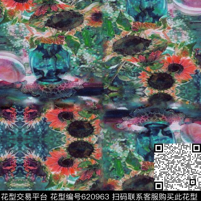 时尚向日葵花朵数码印花华亿平台下载（图片编号: 620963） - 瓦栏（Walan）