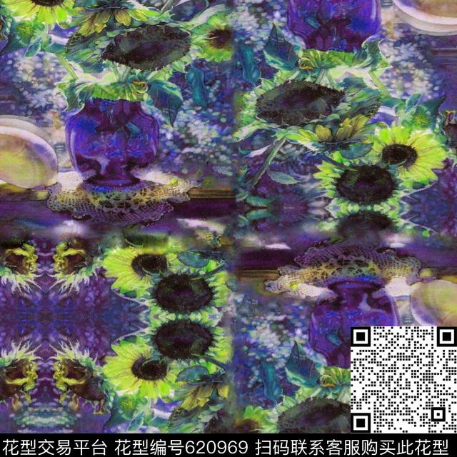 时尚向日葵花朵数码印花华亿平台下载（图片编号: 620969） - 瓦栏（Walan）