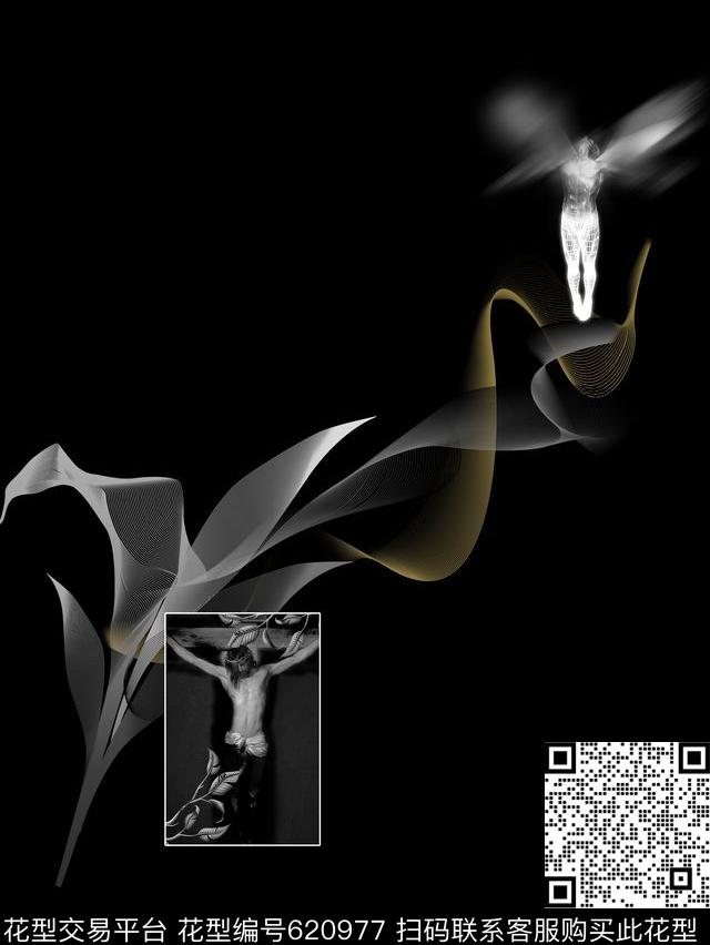 纪梵希GIVENCHY耶稣十字架抽象几何线条花卉数码印花华亿平台下载（图片编号: 620977） - 瓦栏（Walan）