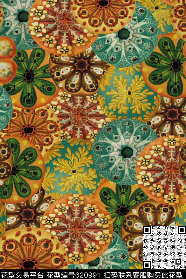 复古水彩花纹数码印花华亿平台下载（图片编号: 620991） - 瓦栏（Walan）