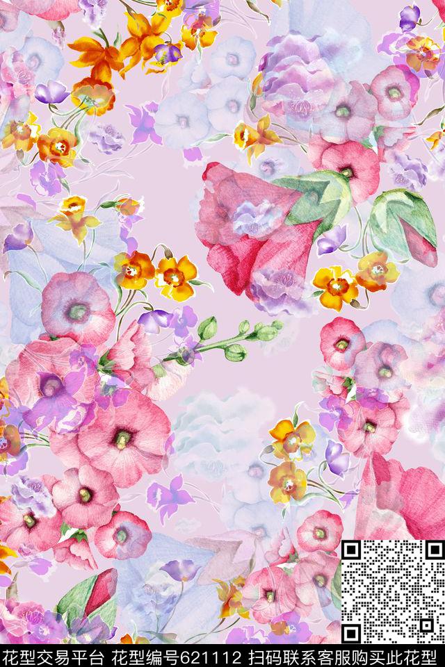 女装四方连续花鸟植物数码印花华亿平台下载（图片编号: 621112） - 瓦栏（Walan）