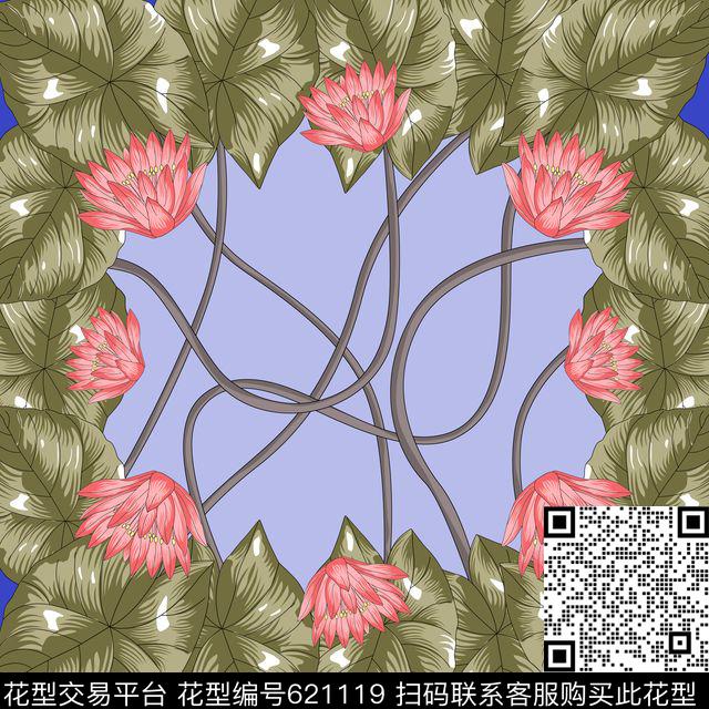荷花荷叶时尚传统印花华亿平台下载（图片编号: 621119） - 瓦栏（Walan）