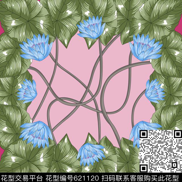 荷花荷叶时尚传统印花华亿平台下载（图片编号: 621120） - 瓦栏（Walan）