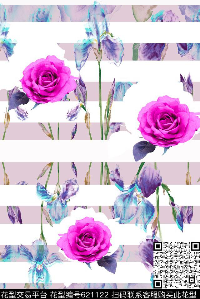 玫瑰兰花花卉数码印花华亿平台下载（图片编号: 621122） - 瓦栏（Walan）