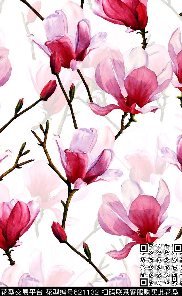 女装时尚潮流连衣裙复古欧式大花蓝色大花数码印花华亿平台下载（图片编号: 621132） - 瓦栏（Walan）