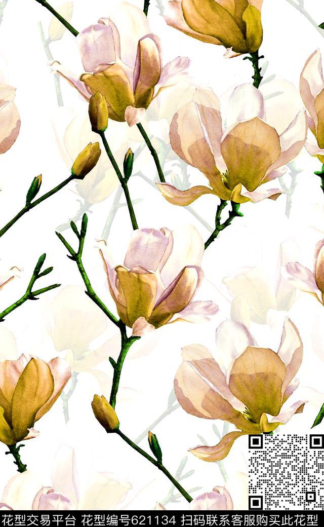 女装时尚潮流连衣裙复古欧式大花蓝色大花数码印花华亿平台下载（图片编号: 621134） - 瓦栏（Walan）