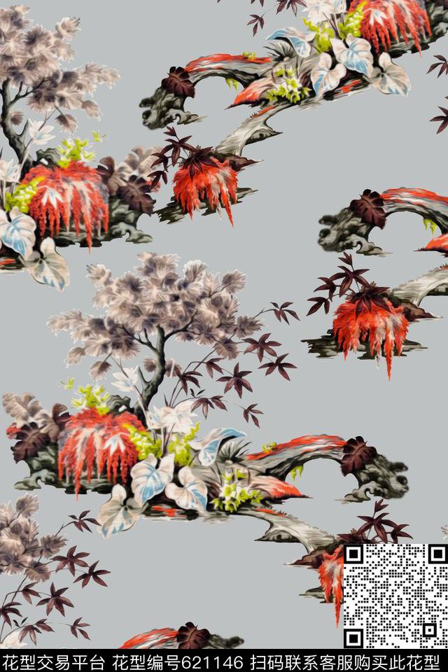 水彩树林风景数码印花华亿平台下载（图片编号: 621146） - 瓦栏（Walan）