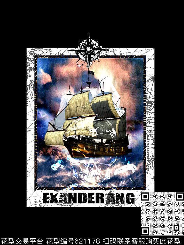 复古航海风潮船数码印花华亿平台下载（图片编号: 621178） - 瓦栏（Walan）