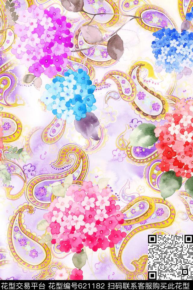 满版花卉小花佩兹利数码印花华亿平台下载（图片编号: 621182） - 瓦栏（Walan）