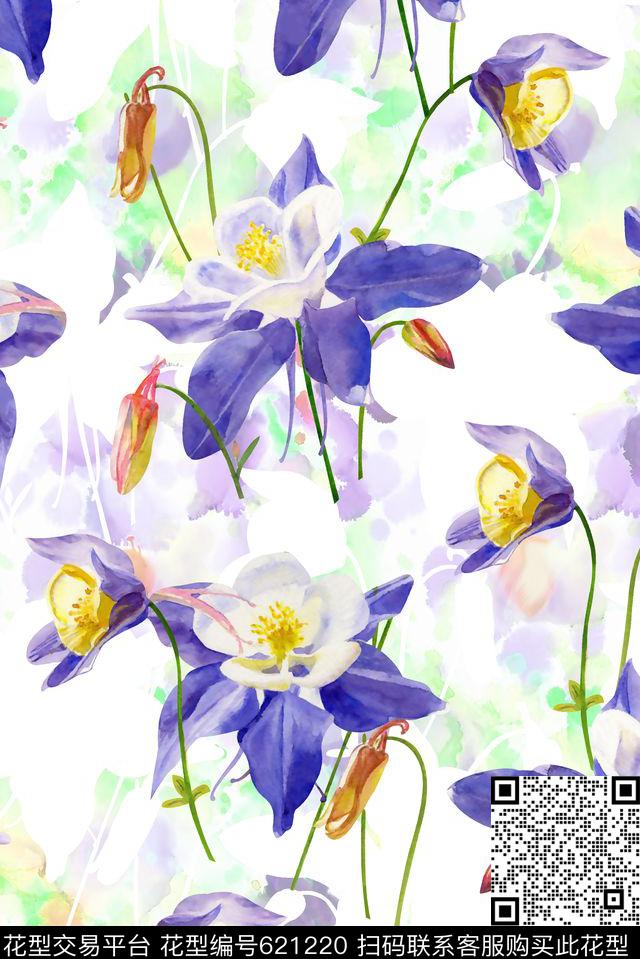 抽象手绘满版最新高清数码时尚潮流大牌复古欧美风水彩花卉水彩纹理底纹花卉数码印花华亿平台下载（图片编号: 621220） - 瓦栏（Walan）