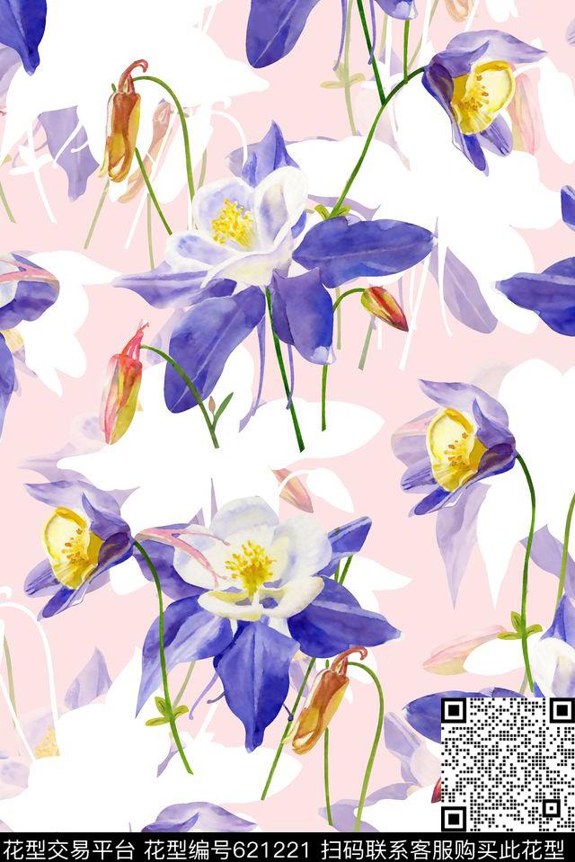 抽象手绘满版最新高清数码时尚潮流大牌复古欧美风水彩花卉水彩纹理底纹花卉数码印花华亿平台下载（图片编号: 621221） - 瓦栏（Walan）