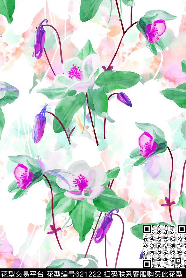 抽象手绘满版最新高清数码时尚潮流大牌复古欧美风水彩花卉水彩纹理底纹花卉数码印花华亿平台下载（图片编号: 621222） - 瓦栏（Walan）