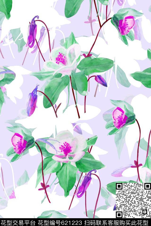 抽象手绘满版最新高清数码时尚潮流大牌复古欧美风水彩花卉水彩纹理底纹花卉数码印花华亿平台下载（图片编号: 621223） - 瓦栏（Walan）