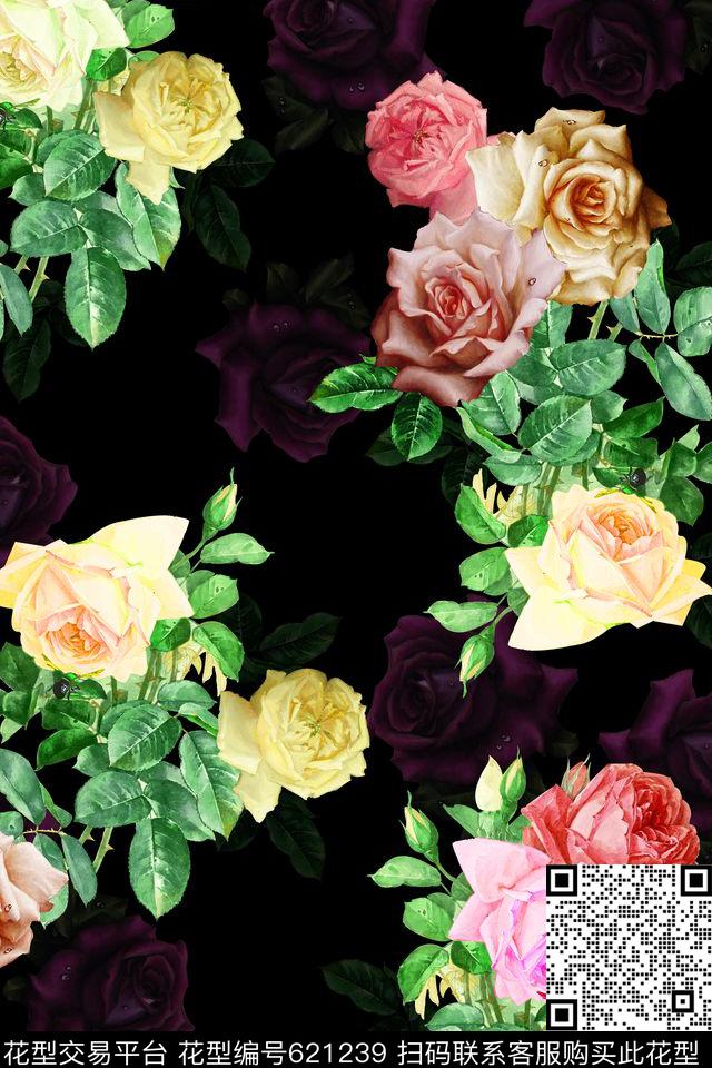 满版花卉中老年女装花卉数码印花华亿平台下载（图片编号: 621239） - 瓦栏（Walan）