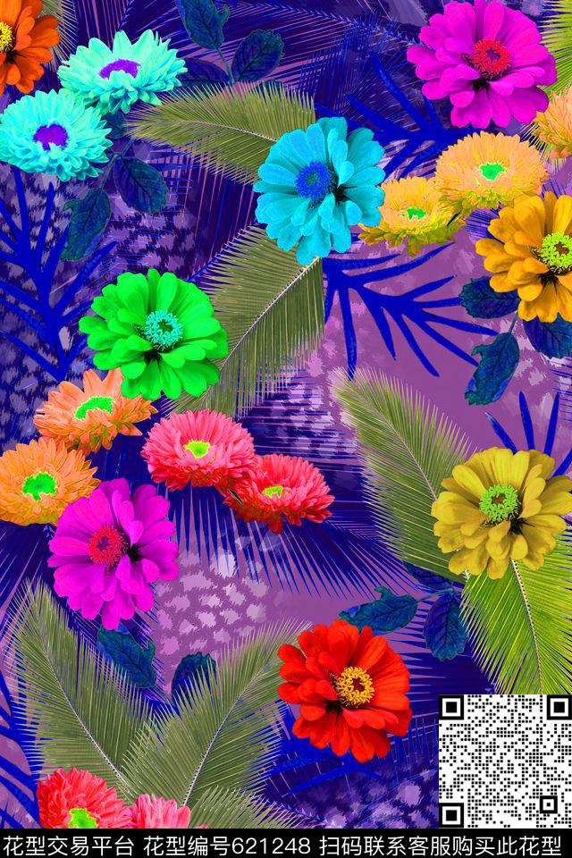 满版花卉中老年热带叶子数码印花华亿平台下载（图片编号: 621248） - 瓦栏（Walan）