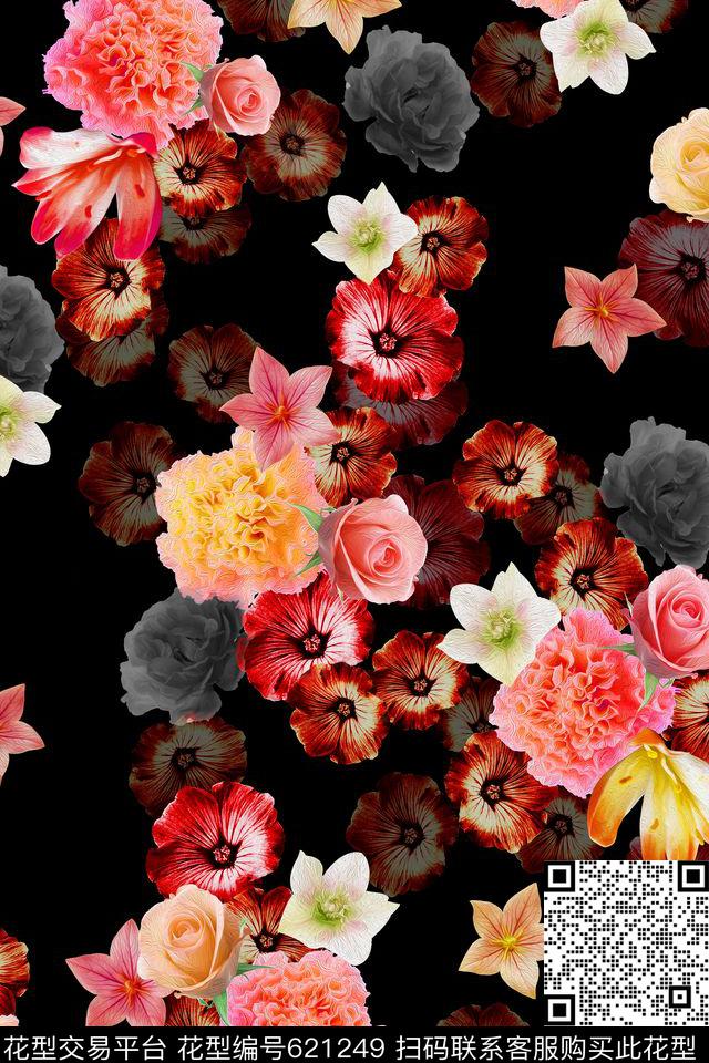满版花卉中老年素色底数码印花华亿平台下载（图片编号: 621249） - 瓦栏（Walan）