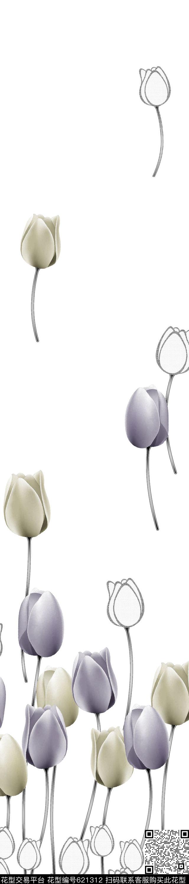 窗帘郁金香花朵传统印花华亿平台下载（图片编号: 621312） - 瓦栏（Walan）