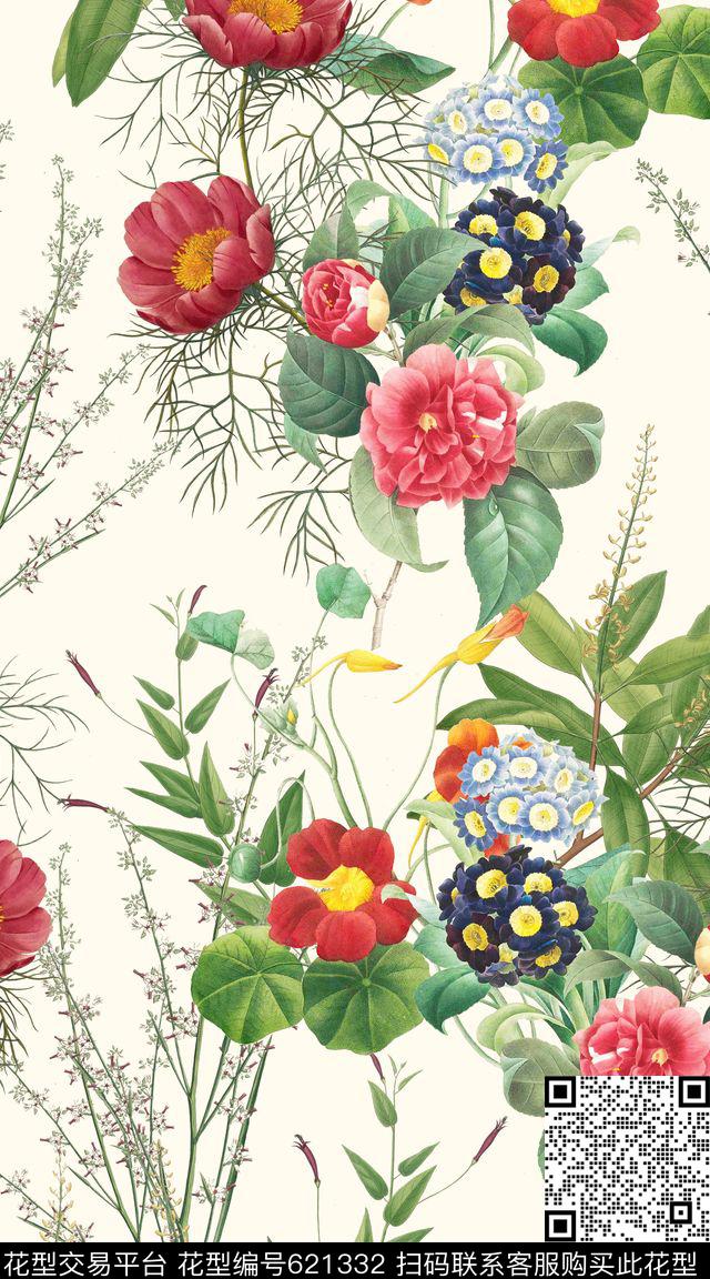 清新满版花朵数码印花华亿平台下载（图片编号: 621332） - 瓦栏（Walan）