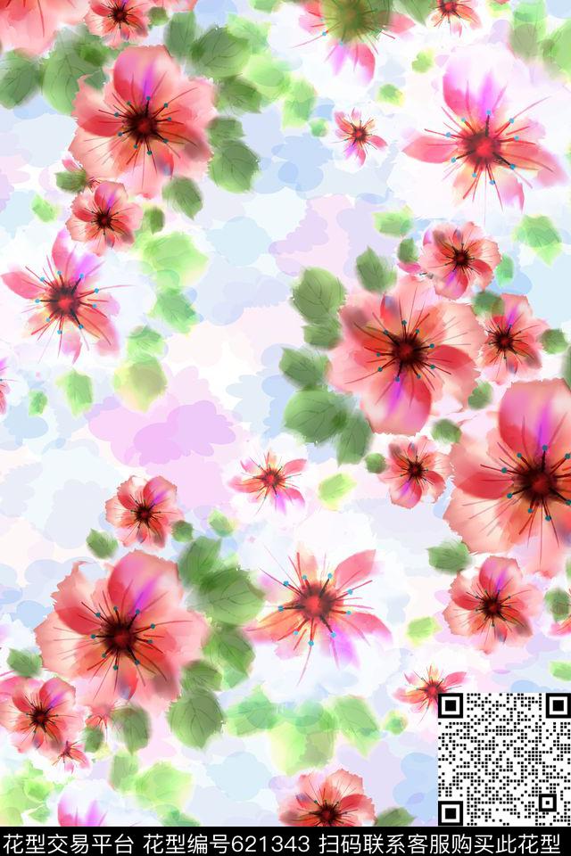 清新淡雅时尚花朵数码印花华亿平台下载（图片编号: 621343） - 瓦栏（Walan）