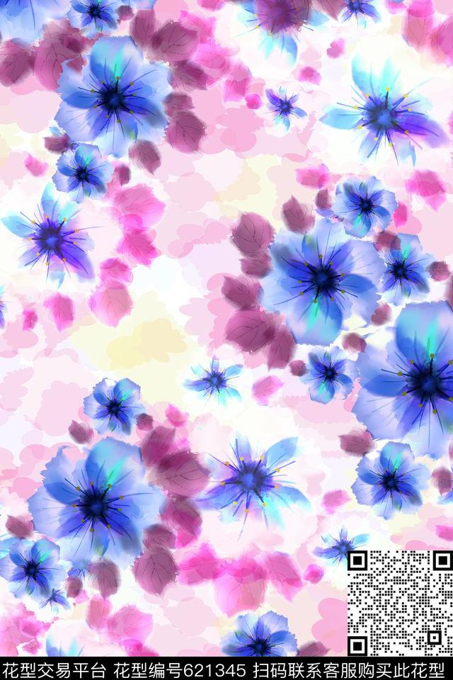 清新淡雅时尚花朵数码印花华亿平台下载（图片编号: 621345） - 瓦栏（Walan）