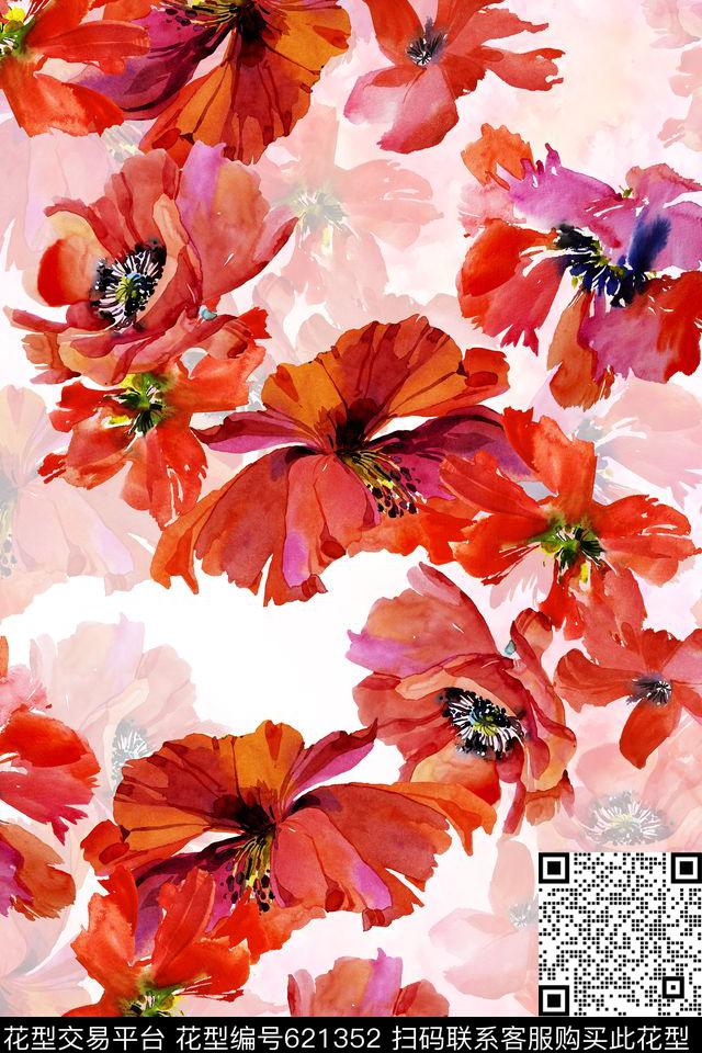 花朵花卉清新淡雅数码印花华亿平台下载（图片编号: 621352） - 瓦栏（Walan）