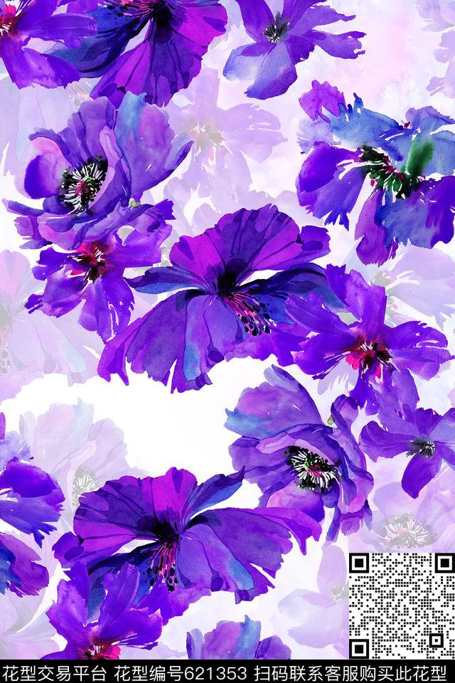 花朵花卉清新淡雅数码印花华亿平台下载（图片编号: 621353） - 瓦栏（Walan）