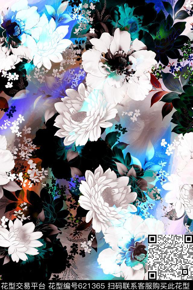 水彩花朵花卉数码印花华亿平台下载（图片编号: 621365） - 瓦栏（Walan）