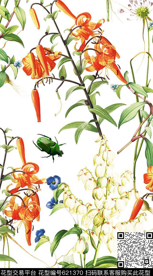 水彩清新花朵数码印花华亿平台下载（图片编号: 621370） - 瓦栏（Walan）