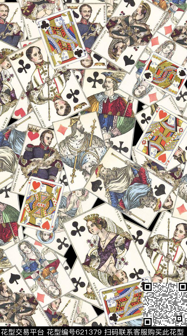 复古欧式扑克数码印花华亿平台下载（图片编号: 621379） - 瓦栏（Walan）
