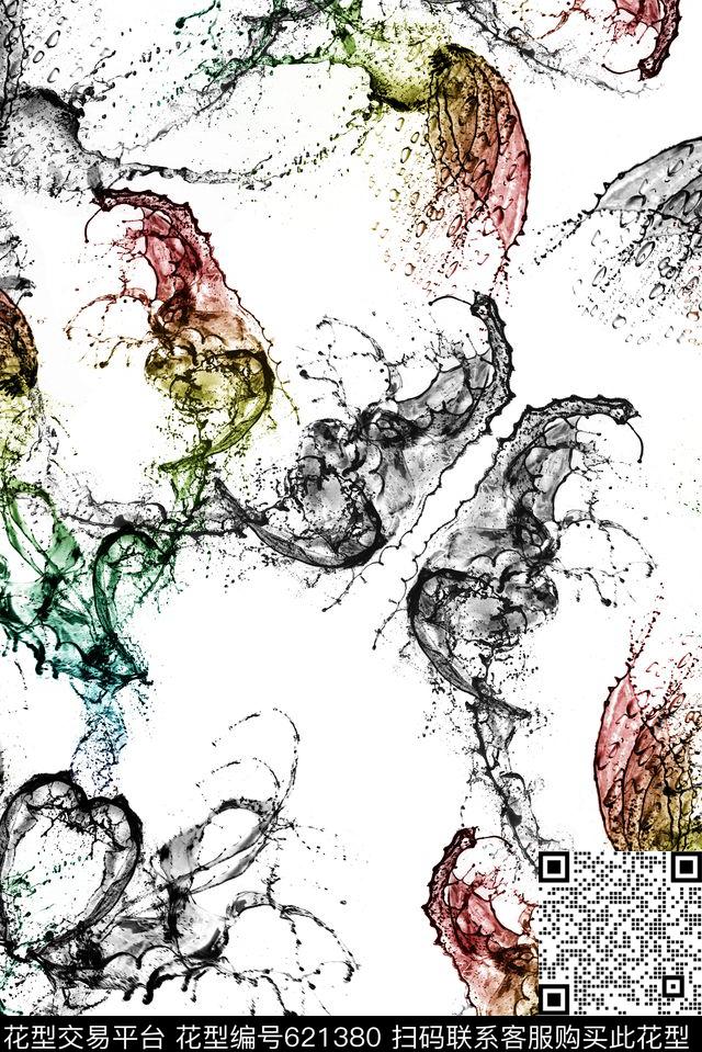 抽象水墨蝴蝶数码印花华亿平台下载（图片编号: 621380） - 瓦栏（Walan）
